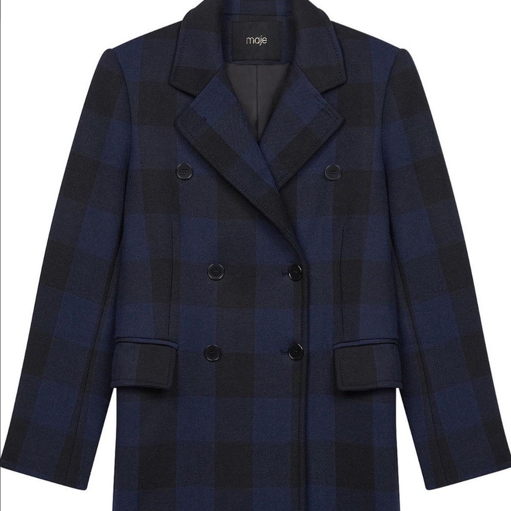 NWT $525 MAJE GOLDAN COAT in a Black / Navy Checkered Print - size 34 / US XS! - Picture 4 of 9